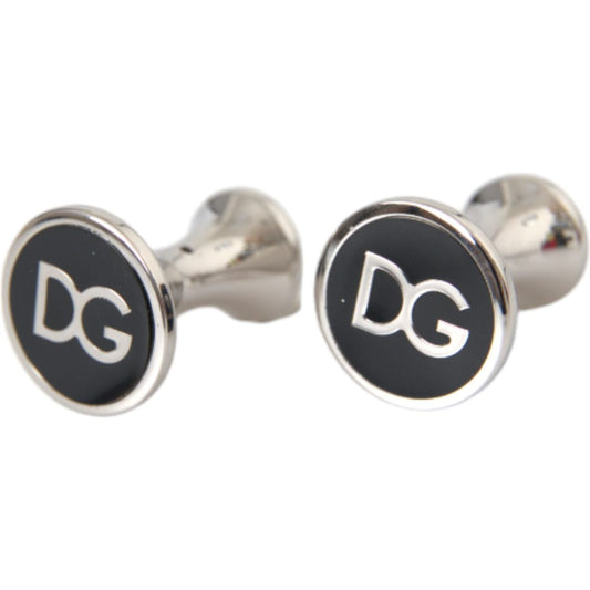 Silver Plated Brass Round Pin DG Logo Cufflinks