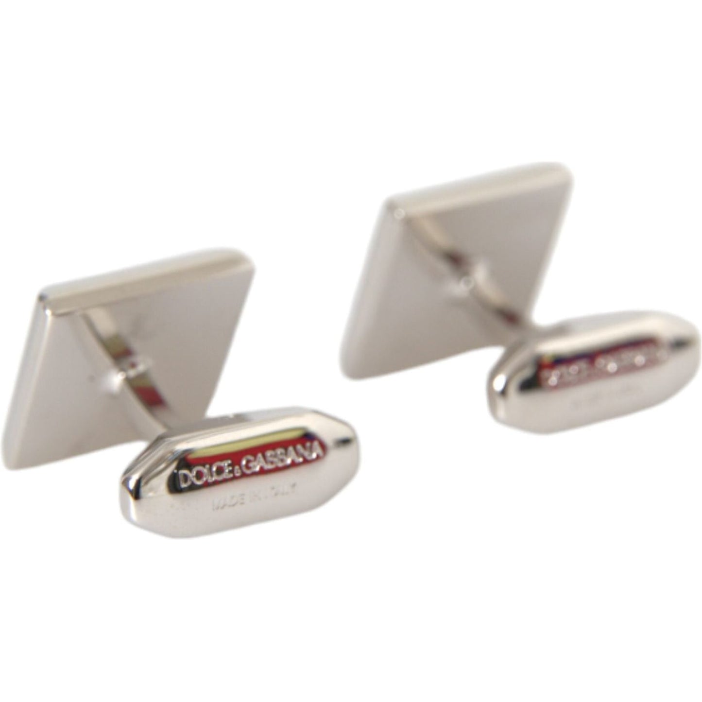 Dolce & Gabbana Silver Plated Brass Pin Crystal Cufflinks Cufflinks Dolce & Gabbana