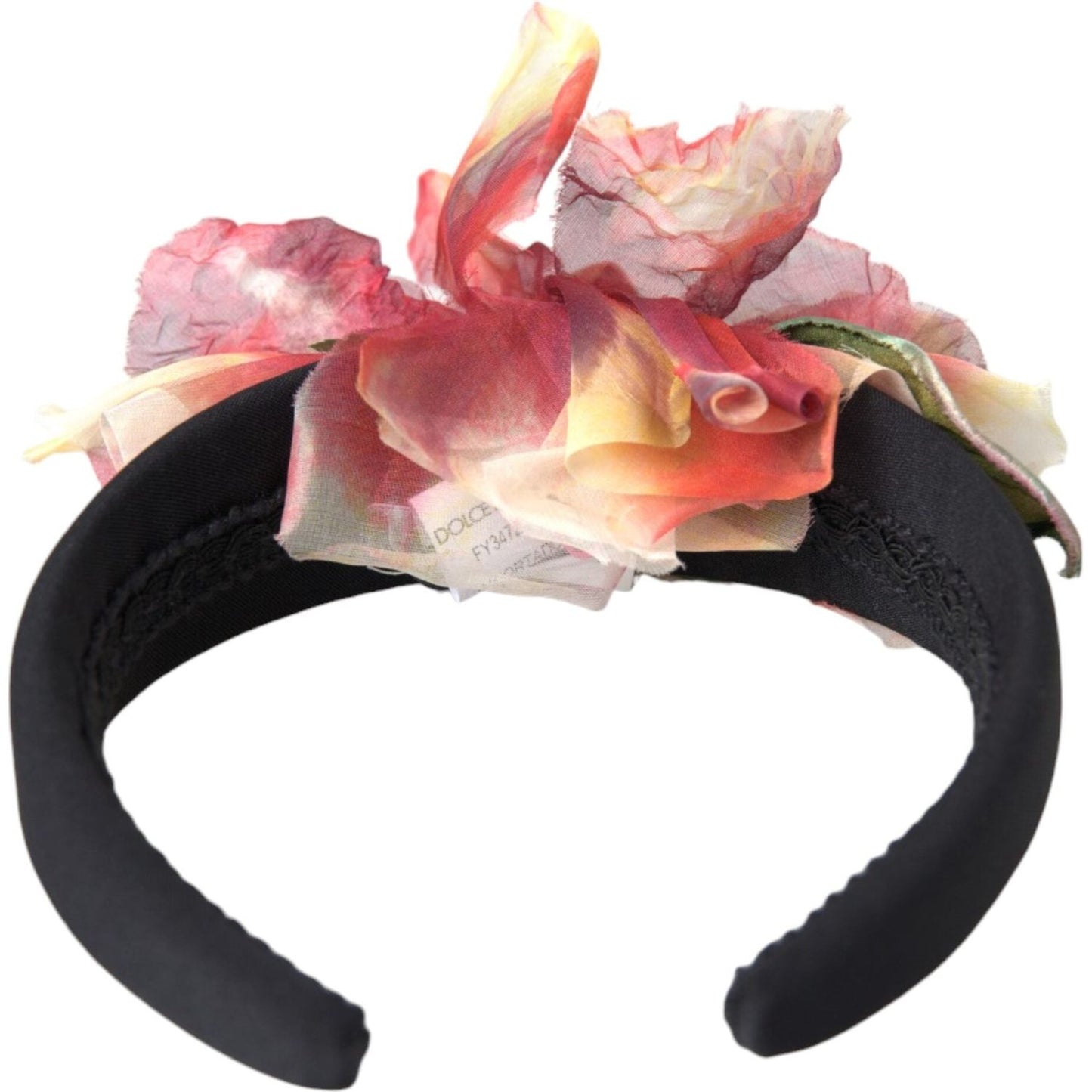 Dolce & Gabbana Rose Pink Silk Floral Black Tiara Women Hairband Diadem Dolce & Gabbana