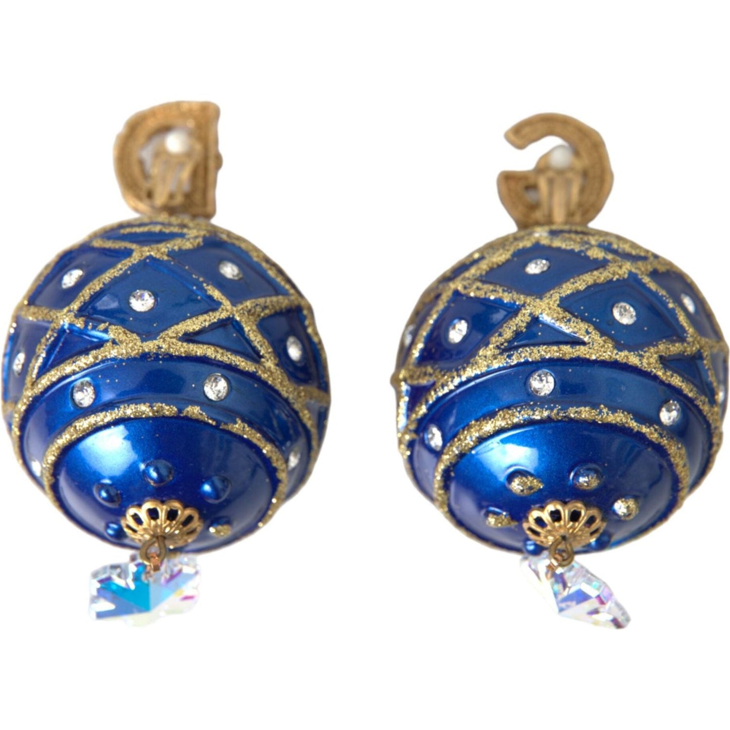 Dolce & Gabbana Gold Brass Blue Dangle Christmas Ball Crystal Clip On Earrings Dolce & Gabbana