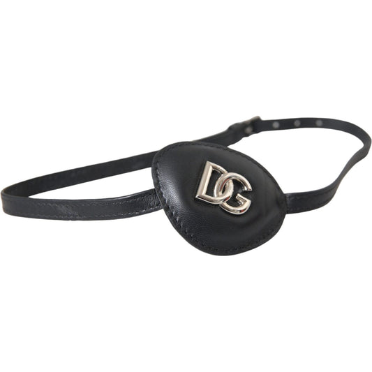 Black Calfskin Leather Metal DG Logo Eye Patch