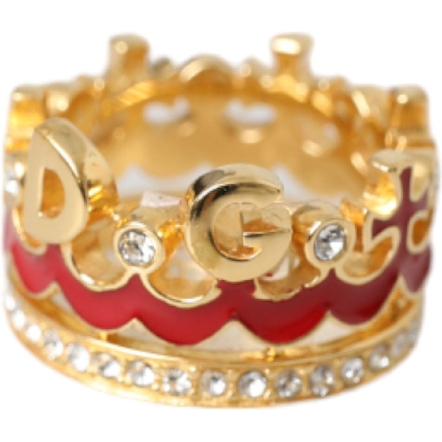 Dolce & Gabbana Gold Tone BrassCrystal Enamel DG CROWN Statement Ring Dolce & Gabbana