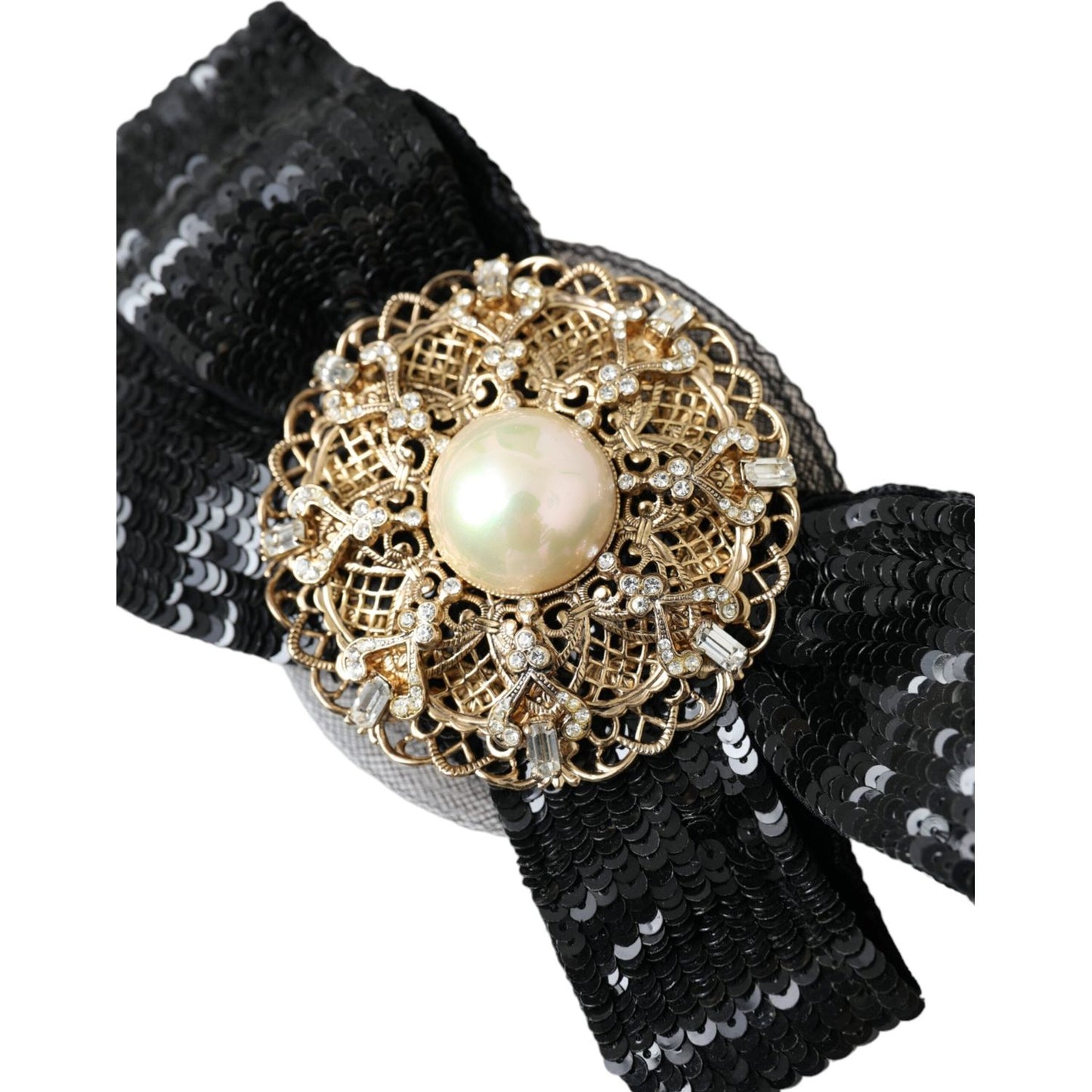 Dolce & Gabbana Black Sequin Pearl Handmade Brooch Hair Pin Dolce & Gabbana