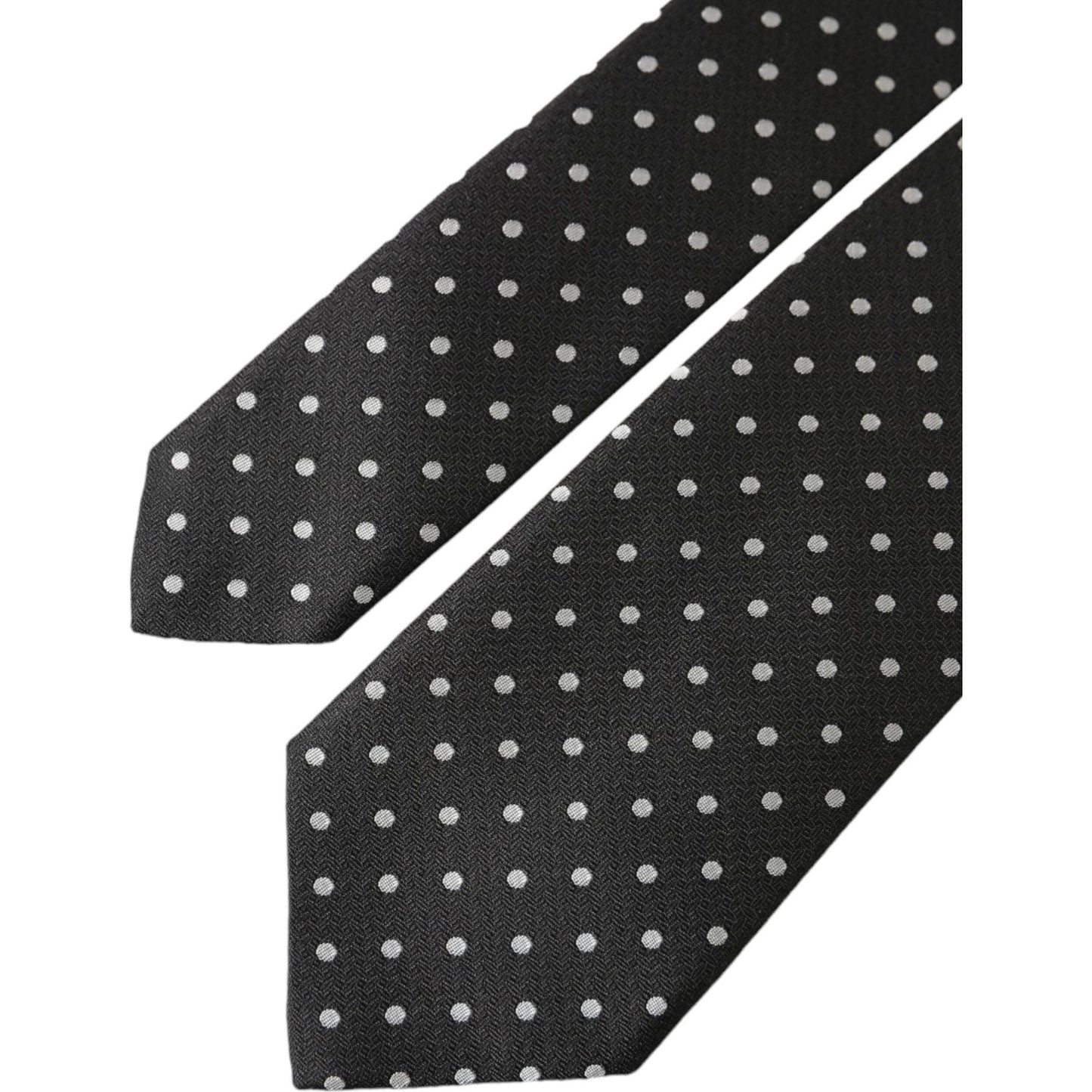 Dolce & Gabbana Black White Polka Dots 100% Silk Necktie Face Mask Dolce & Gabbana