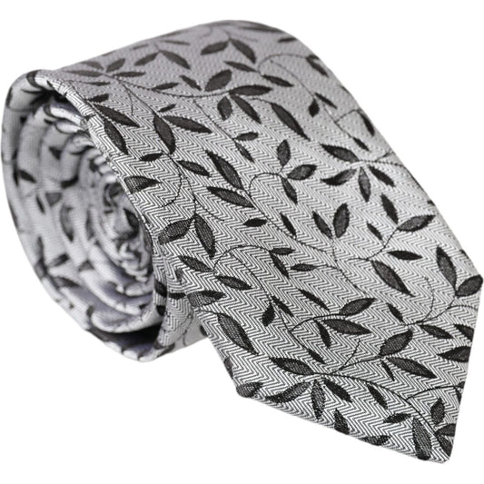 Gray Leaves 100% Silk Adjustable Tie