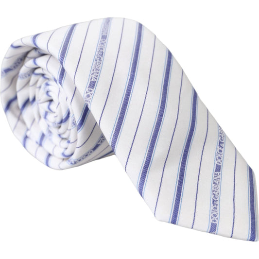 White Blue Stripes Silk Adjustable Tie