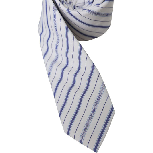 White Blue Stripes Silk Adjustable Tie