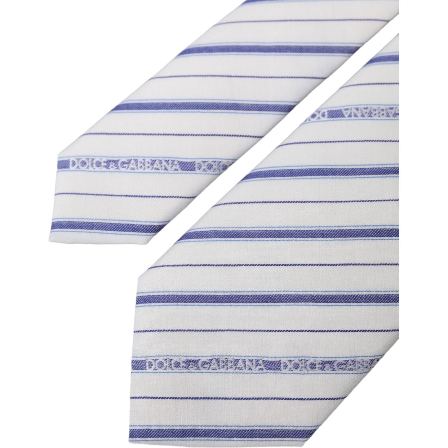 Dolce & Gabbana White Blue Stripes Silk Adjustable Tie Dolce & Gabbana