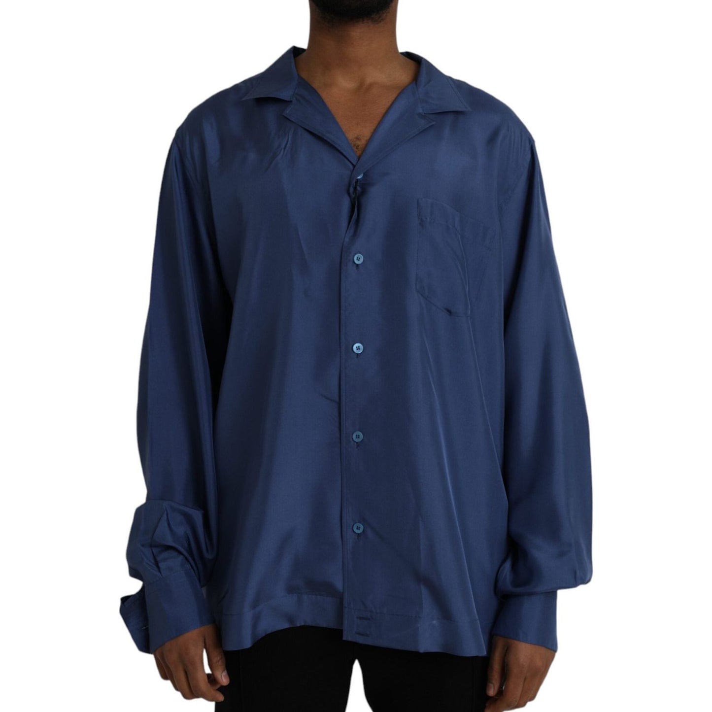 Dolce & Gabbana Blue Silk Long Sleeve Lounge Casual Shirt Dolce & Gabbana