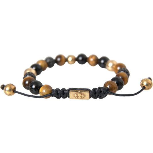 CZ Ball Tiger Eye Stone Copper Beaded Men Bracelet