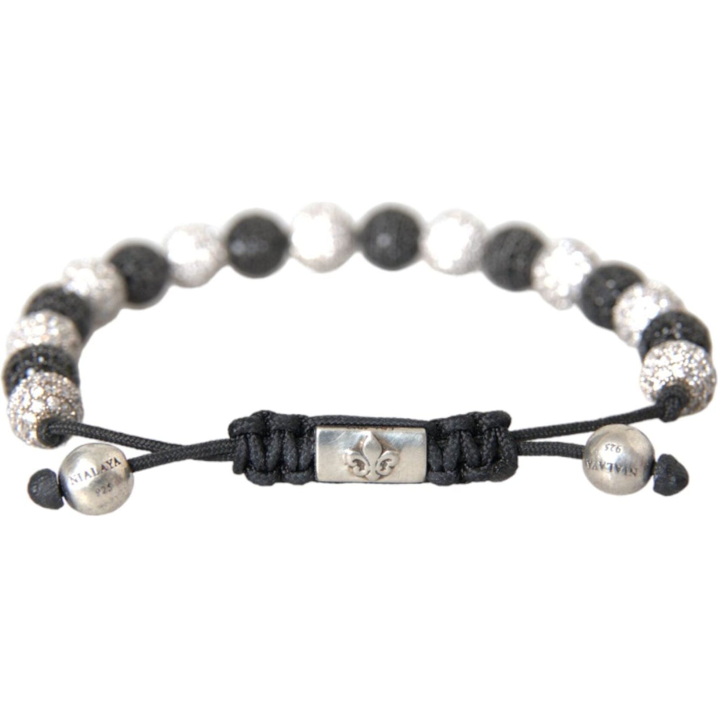 Nialaya CZ Crystal Ball Black White Beaded Bracelet