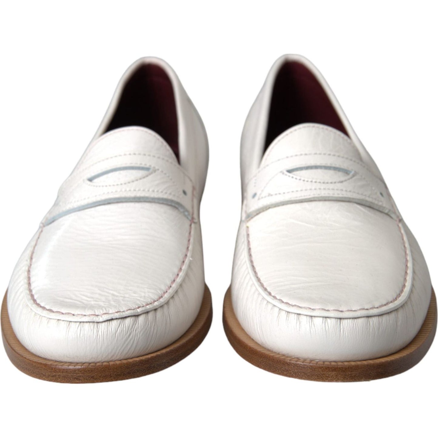 Dolce & Gabbana White Leather Slip On Mocassin Loafers Shoes Dolce & Gabbana