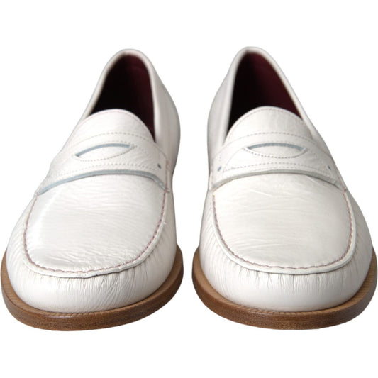 White Leather Slip On Mocassin Loafers Shoes