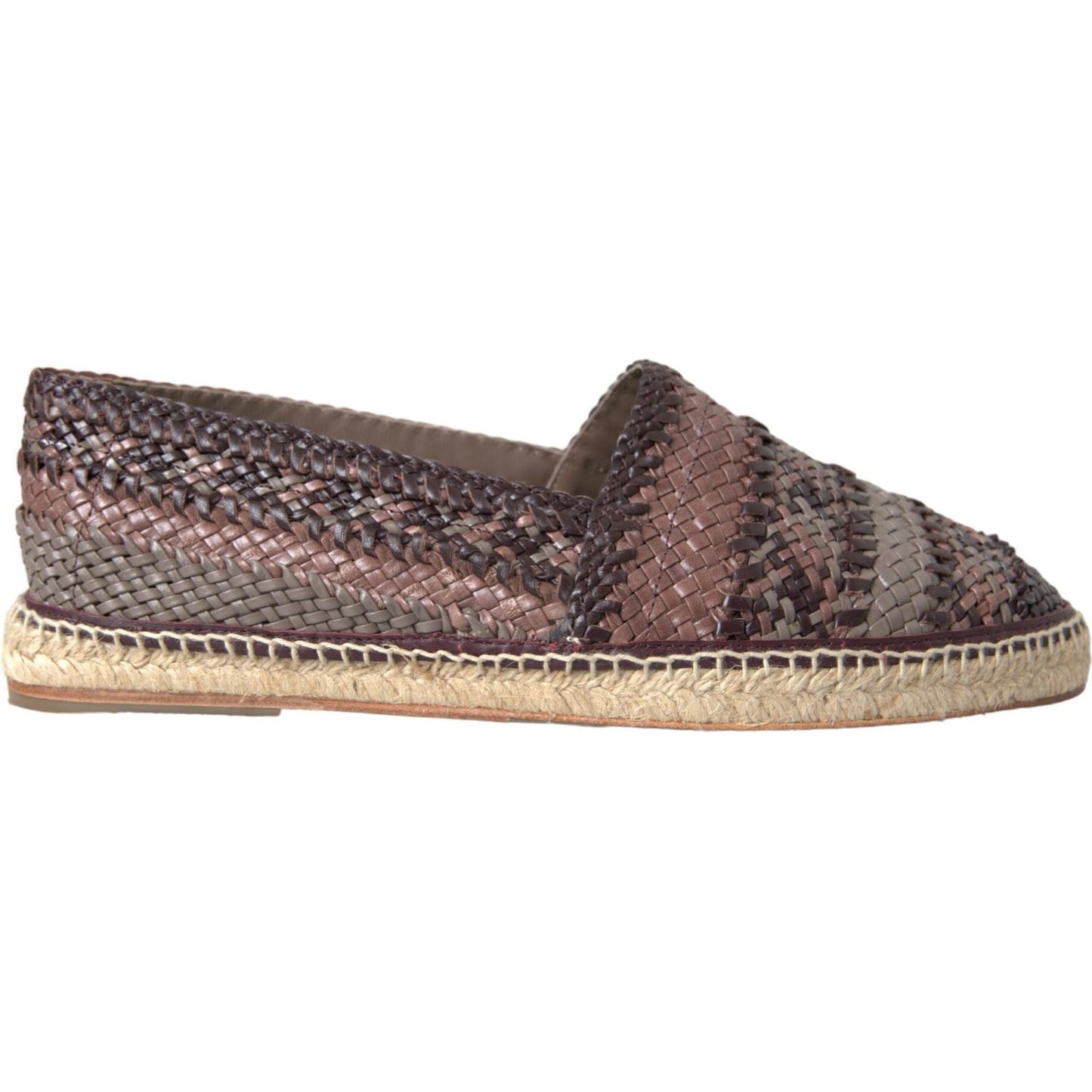 Dolce & Gabbana Brown Buffalo Leather Espadrille Flats Shoes Dolce & Gabbana