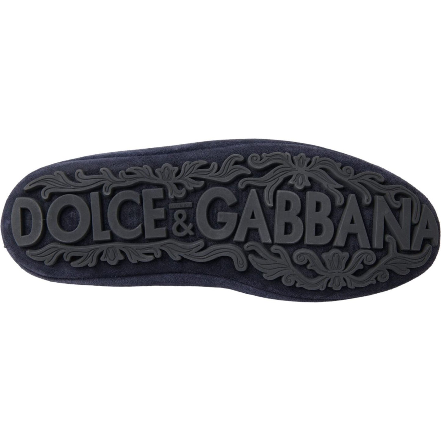 Dolce & Gabbana Blue Leather Suede Crystal Crown Loafers Shoes Dolce & Gabbana