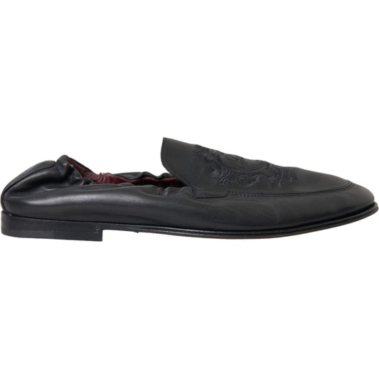 Dolce & Gabbana Black Logo Embroidered Leather Loafer Men Dress Shoes Dolce & Gabbana