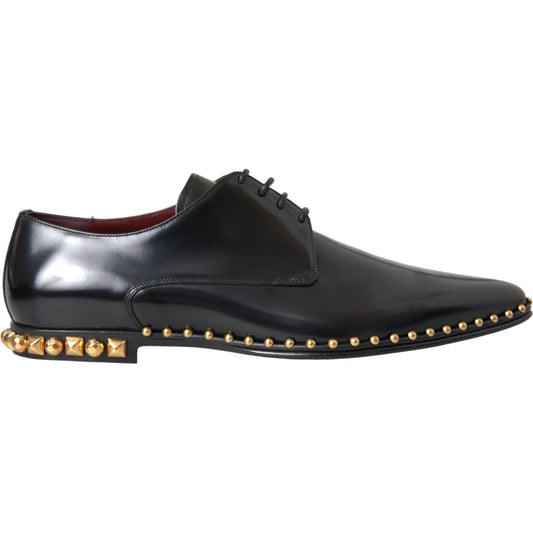 Black Leather Gold Studded Derby Dress Shoes