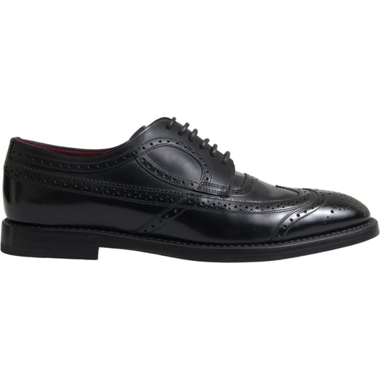 Dolce & Gabbana Black Leather Oxford Wingtip Formal Men Shoes Dolce & Gabbana