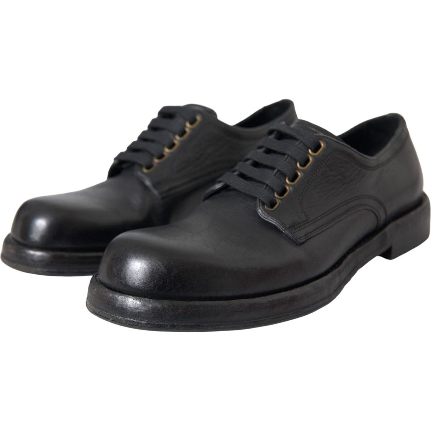 Dolce & Gabbana Black Horse Leather Derby Men Dress Shoes Dolce & Gabbana