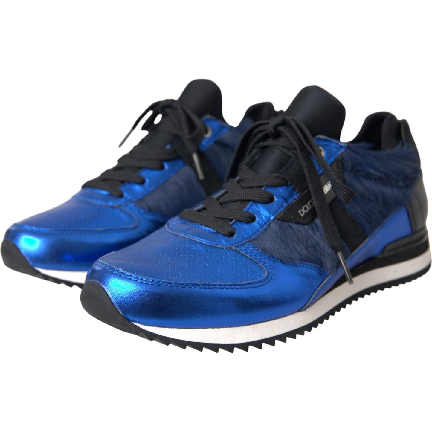 Dolce & Gabbana Blue Black Calf Hair Leather Sneakers Shoes Dolce & Gabbana