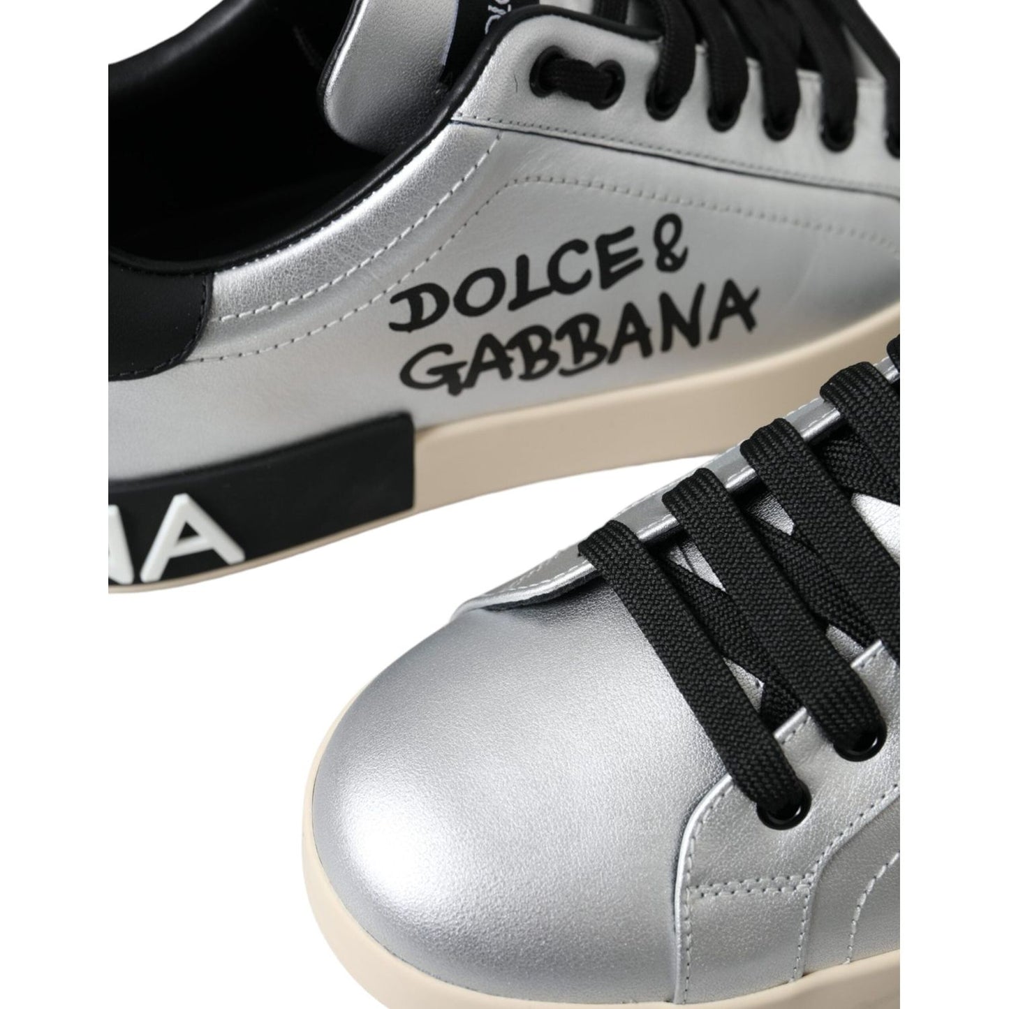 Dolce & Gabbana Silver Portofino Calf Leather Sneakers Men Shoes Dolce & Gabbana