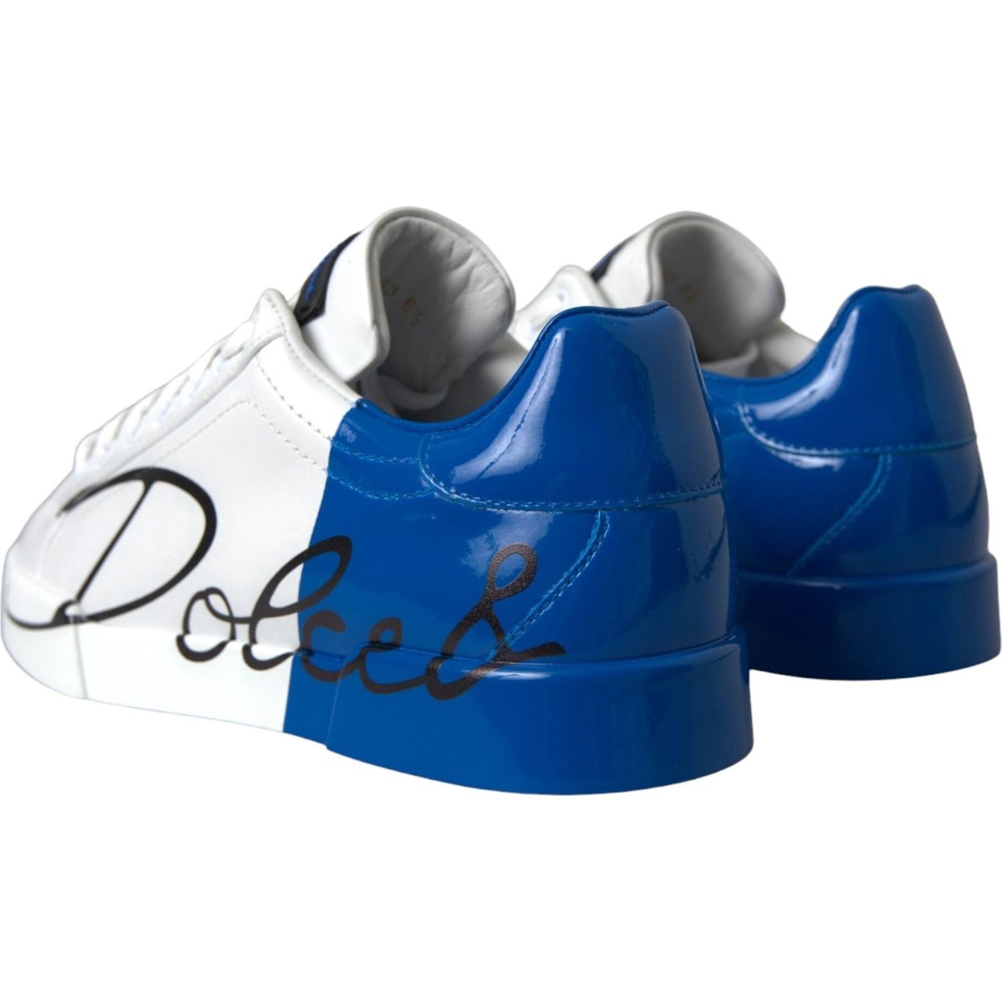 Dolce & Gabbana White Blue Leather Logo Low Top Sneakers Shoes Dolce & Gabbana