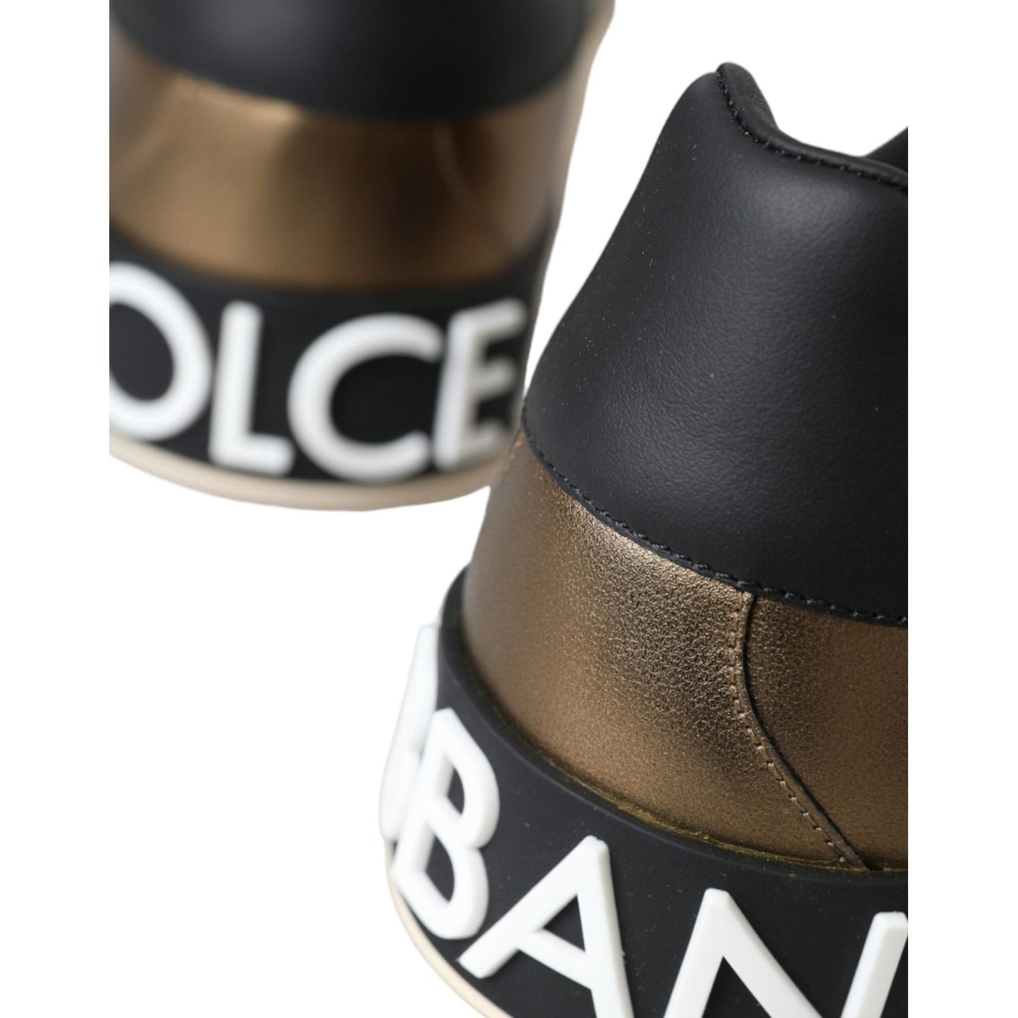 Dolce & Gabbana Gold Black Portofino Calf Leather Sneakers Shoes Dolce & Gabbana