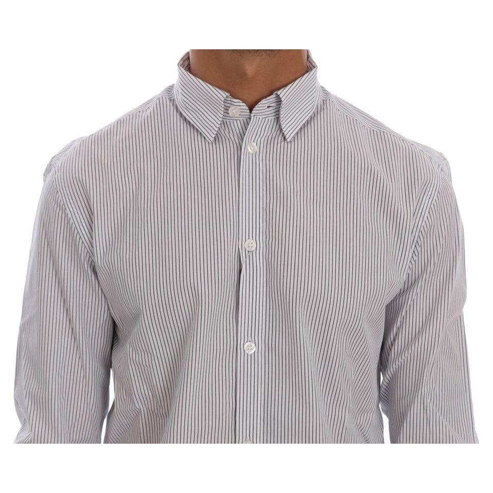 Frankie Morello Elegant White & Blue Striped Casual Shirt Frankie Morello