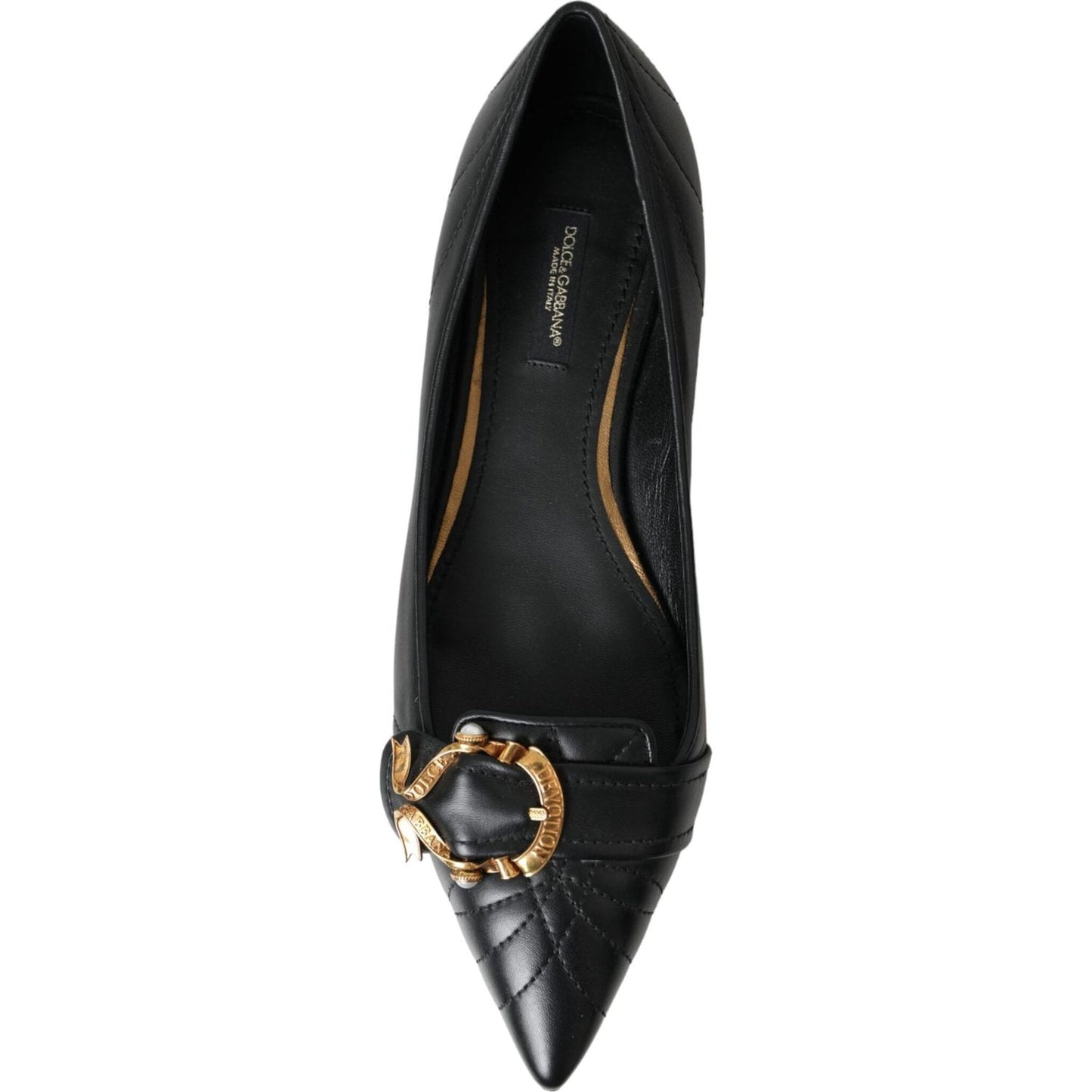 Dolce & Gabbana Black Devotion Leather Pointy Flats Shoes Dolce & Gabbana