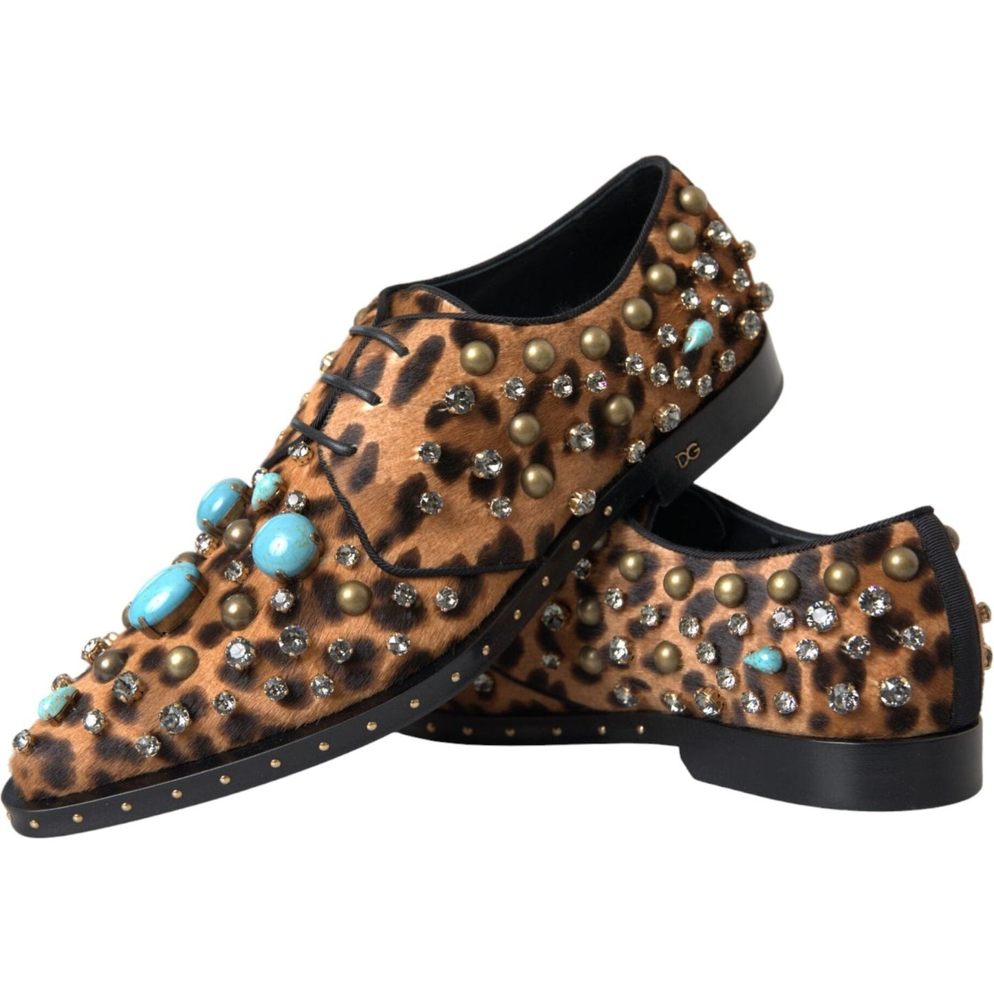 Dolce & Gabbana Brown Leopard Hair Crystal Dress Broque Shoes Dolce & Gabbana