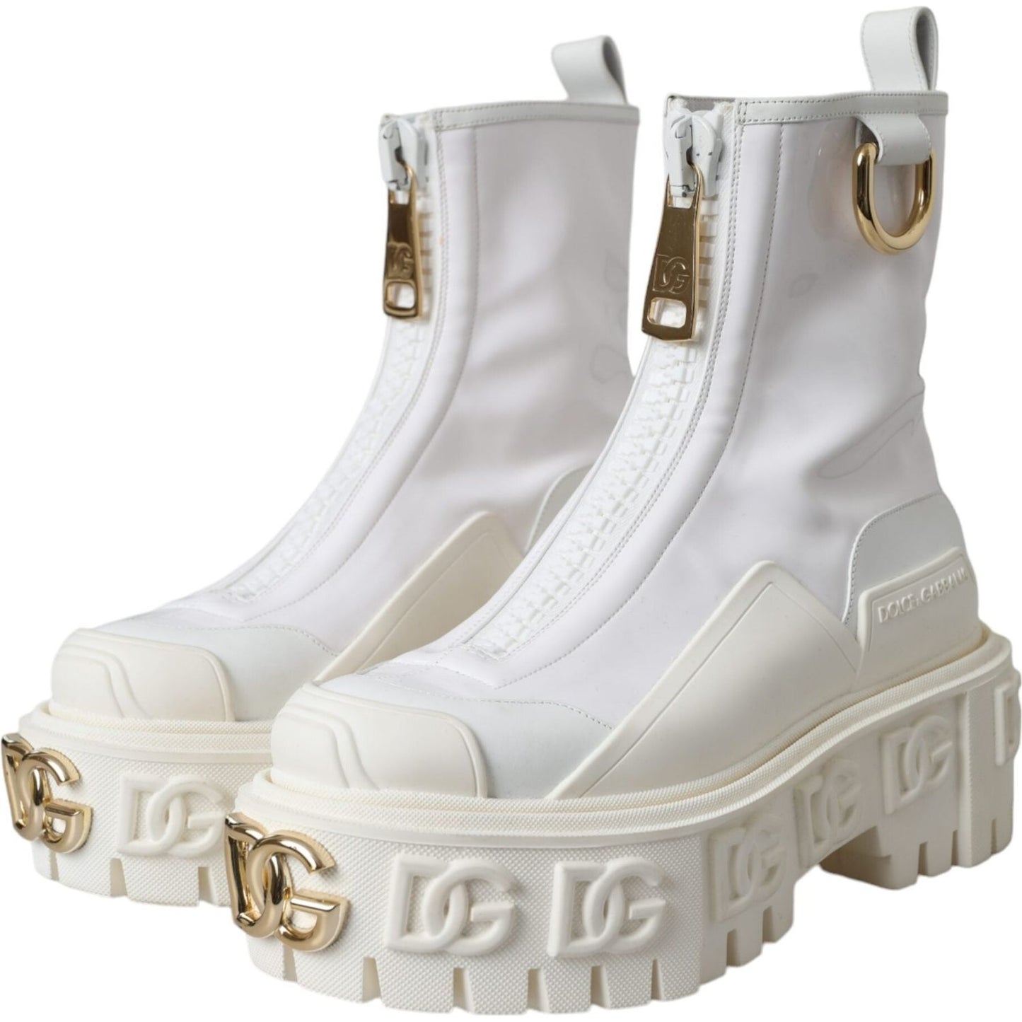 Dolce & Gabbana White Leather Rubber Logo Ankle Boots Shoes Dolce & Gabbana