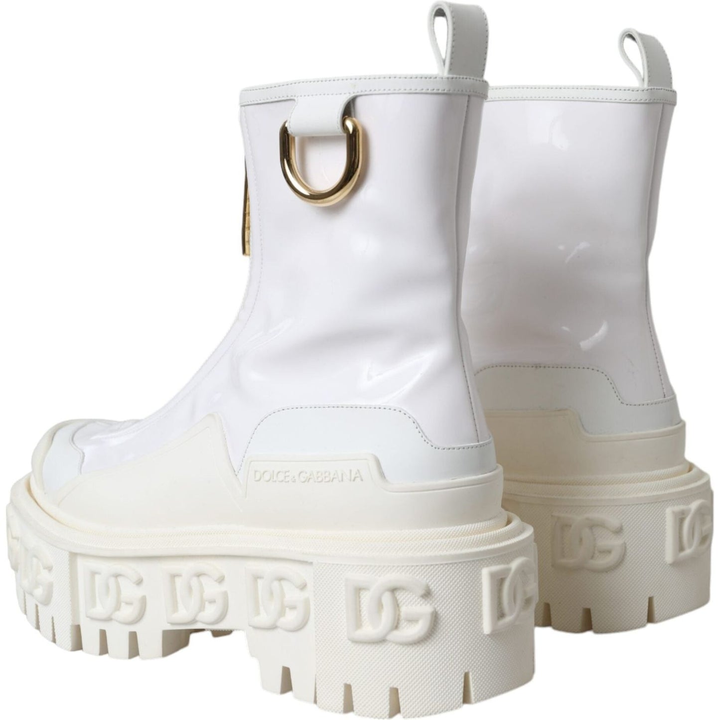 Dolce & Gabbana White Leather Rubber Logo Ankle Boots Shoes Dolce & Gabbana