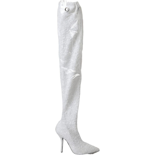 Dolce & Gabbana White Heels Stiletto Knee High Boots Shoes Dolce & Gabbana