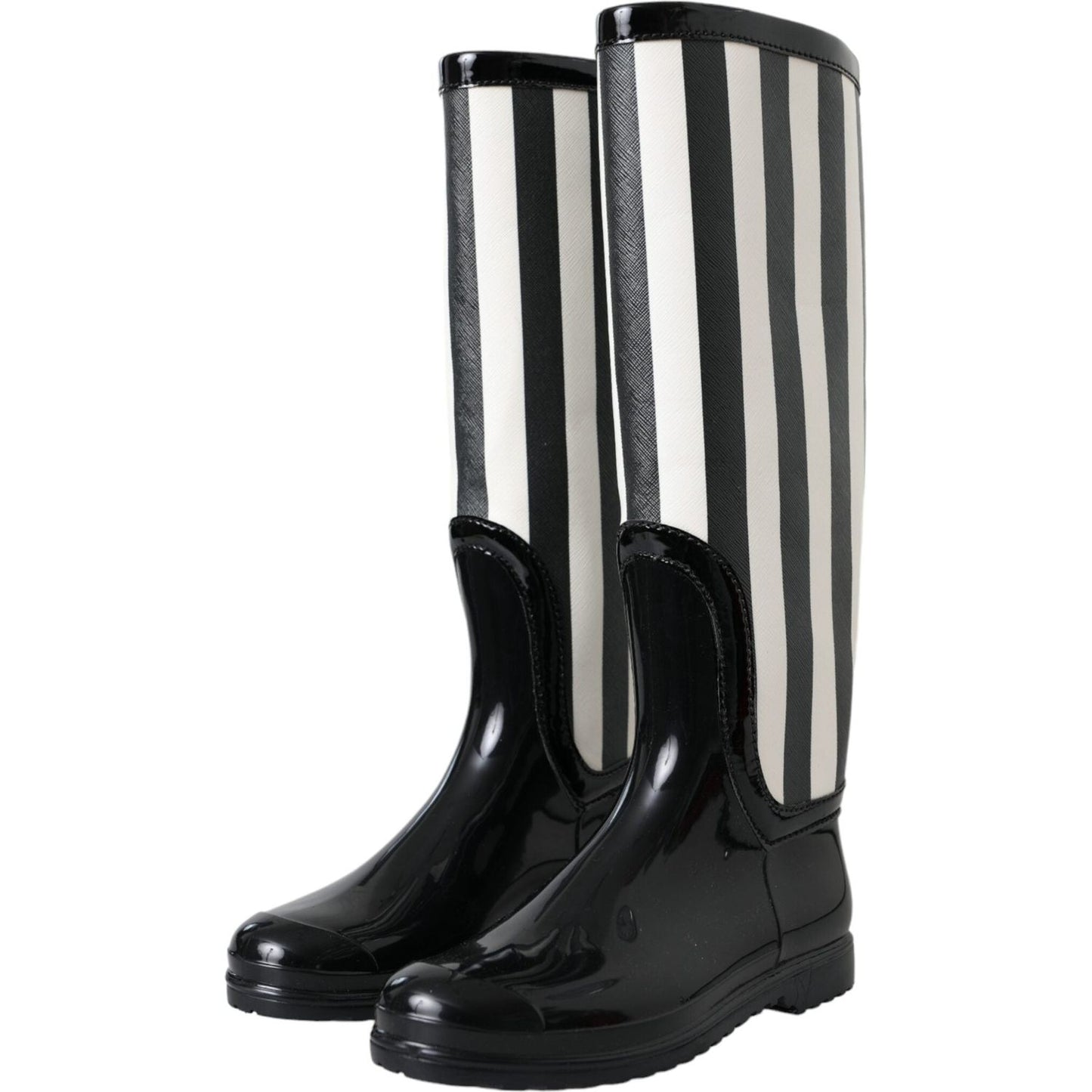 Dolce & Gabbana Black Rubber Knee High Flat Boots Shoes Dolce & Gabbana