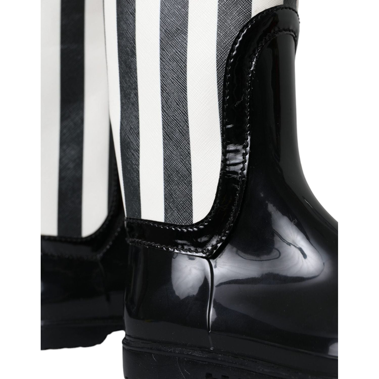 Dolce & Gabbana Black Rubber Knee High Flat Boots Shoes