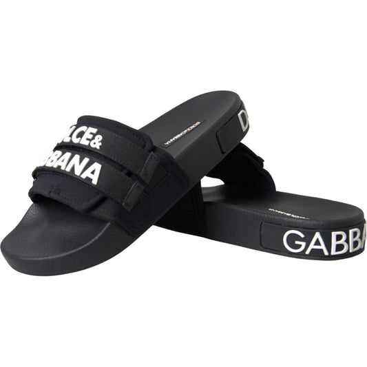 Dolce & Gabbana Black Logo Beachwear Flats Sandals Shoes Dolce & Gabbana