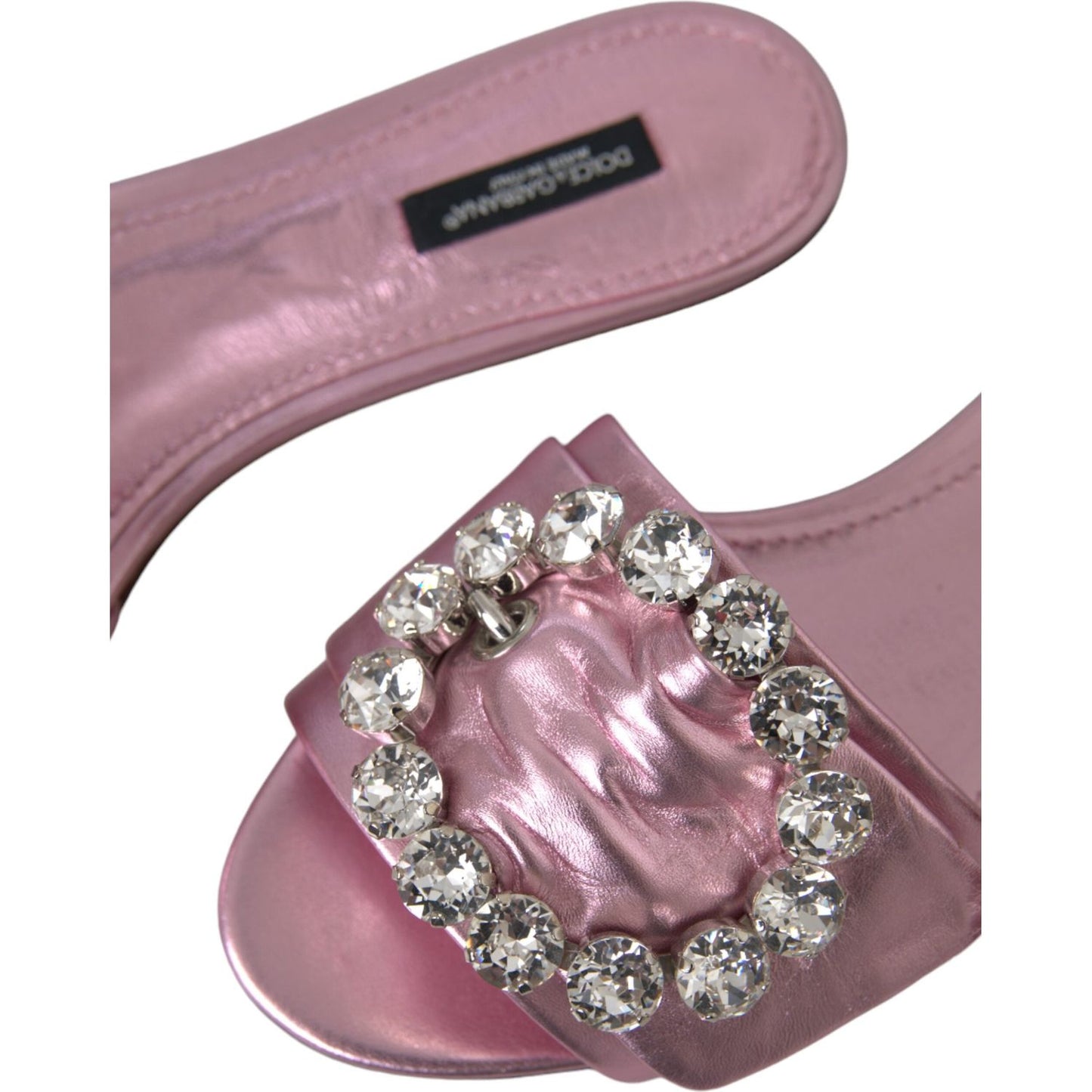 Dolce & Gabbana Pink Crystal Leather Flats Sandals Shoes Dolce & Gabbana