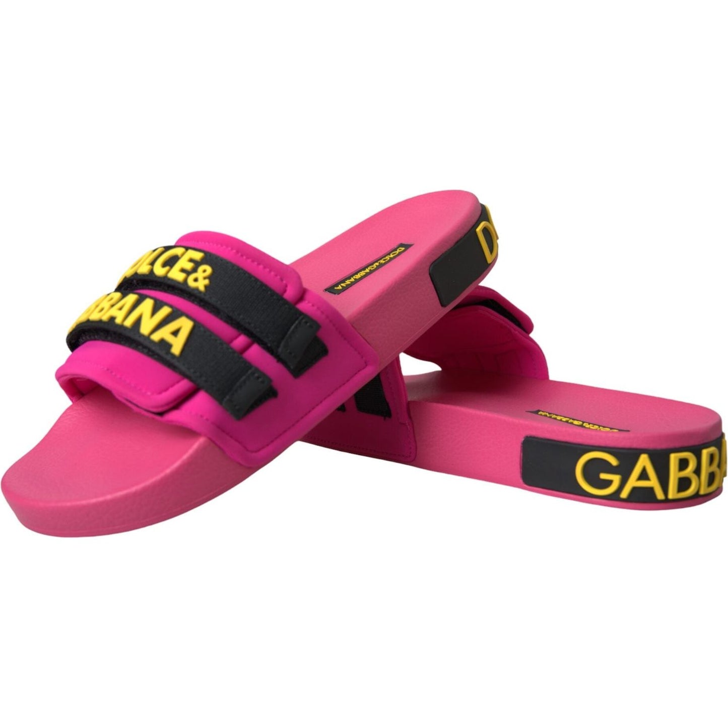 Dolce & Gabbana Pink Black Logo Beachwear Flats Sandals Shoes Dolce & Gabbana