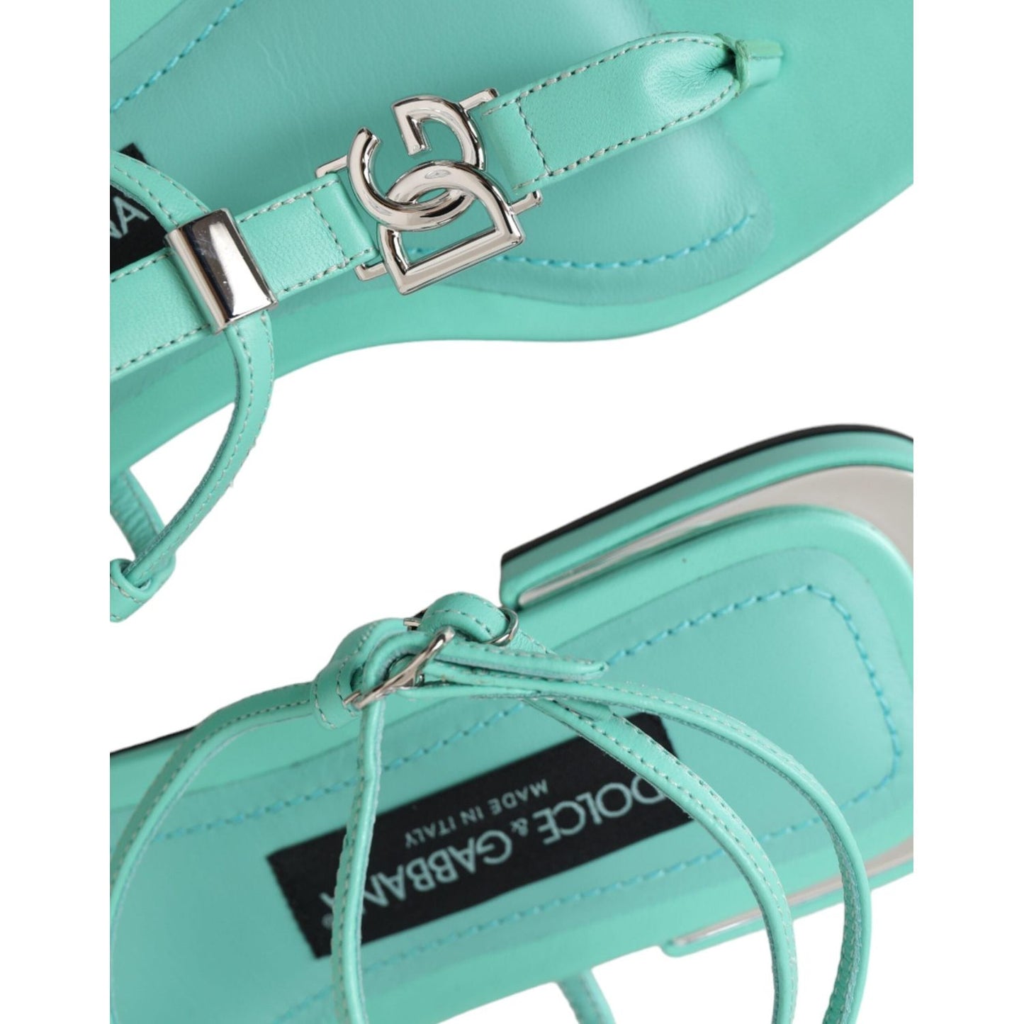 Dolce & Gabbana Aqua Green Leather Ankle Strap Flats Sandals Shoes Dolce & Gabbana