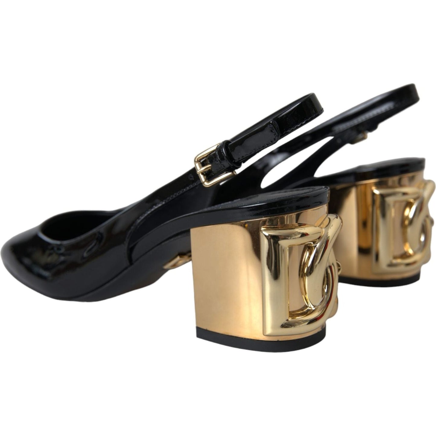 Dolce & Gabbana Black Gold Leather Embellished Slingbacks Shoes Dolce & Gabbana