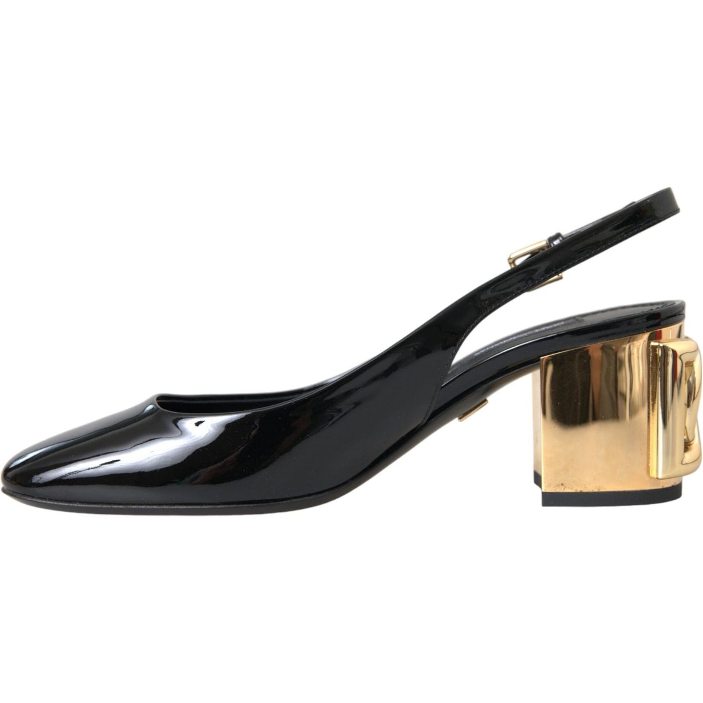 Dolce & Gabbana Black Gold Leather Embellished Slingbacks Shoes Dolce & Gabbana