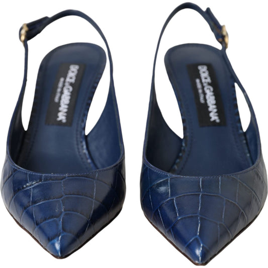 Dolce & Gabbana Dark Blue Croc Leather Slingbacks Shoes Dolce & Gabbana