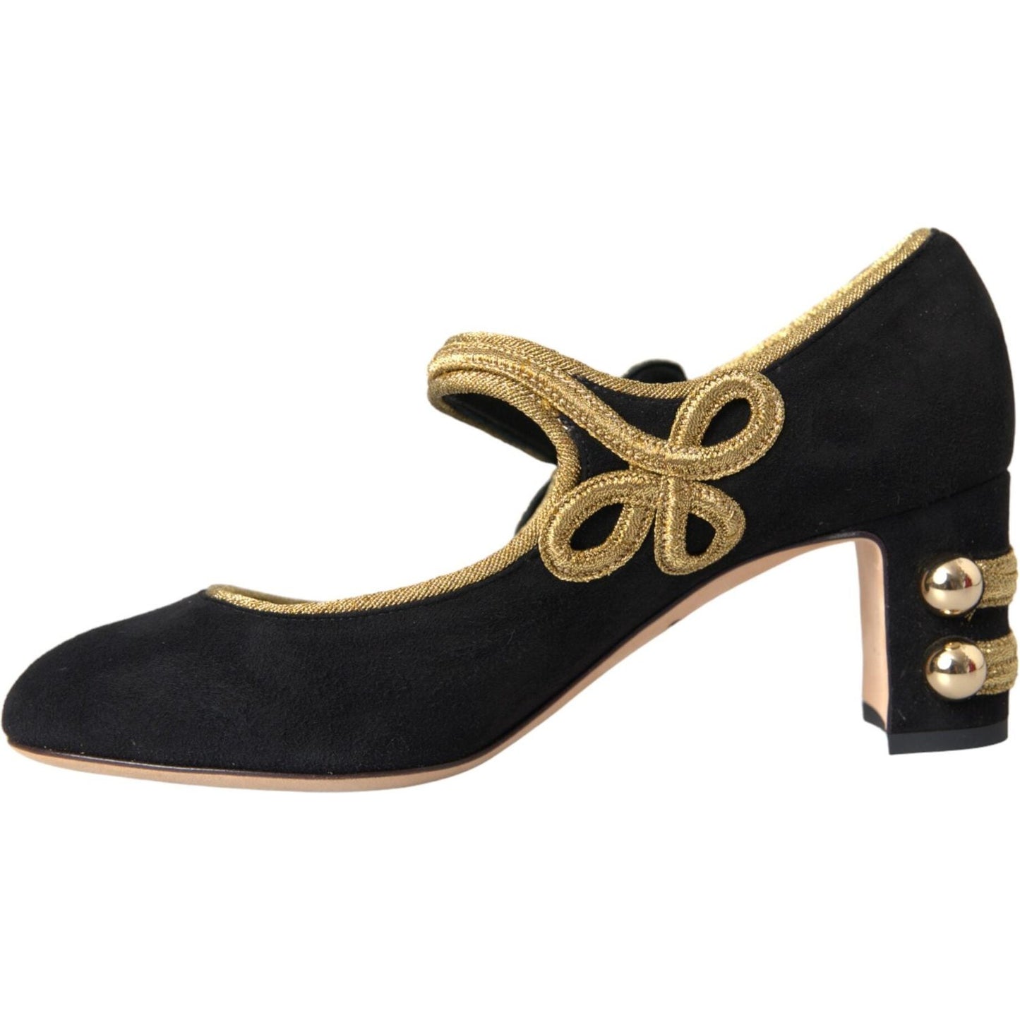 Dolce & Gabbana Black Suede Gold Mary Janes Heels Pumps Shoes Dolce & Gabbana