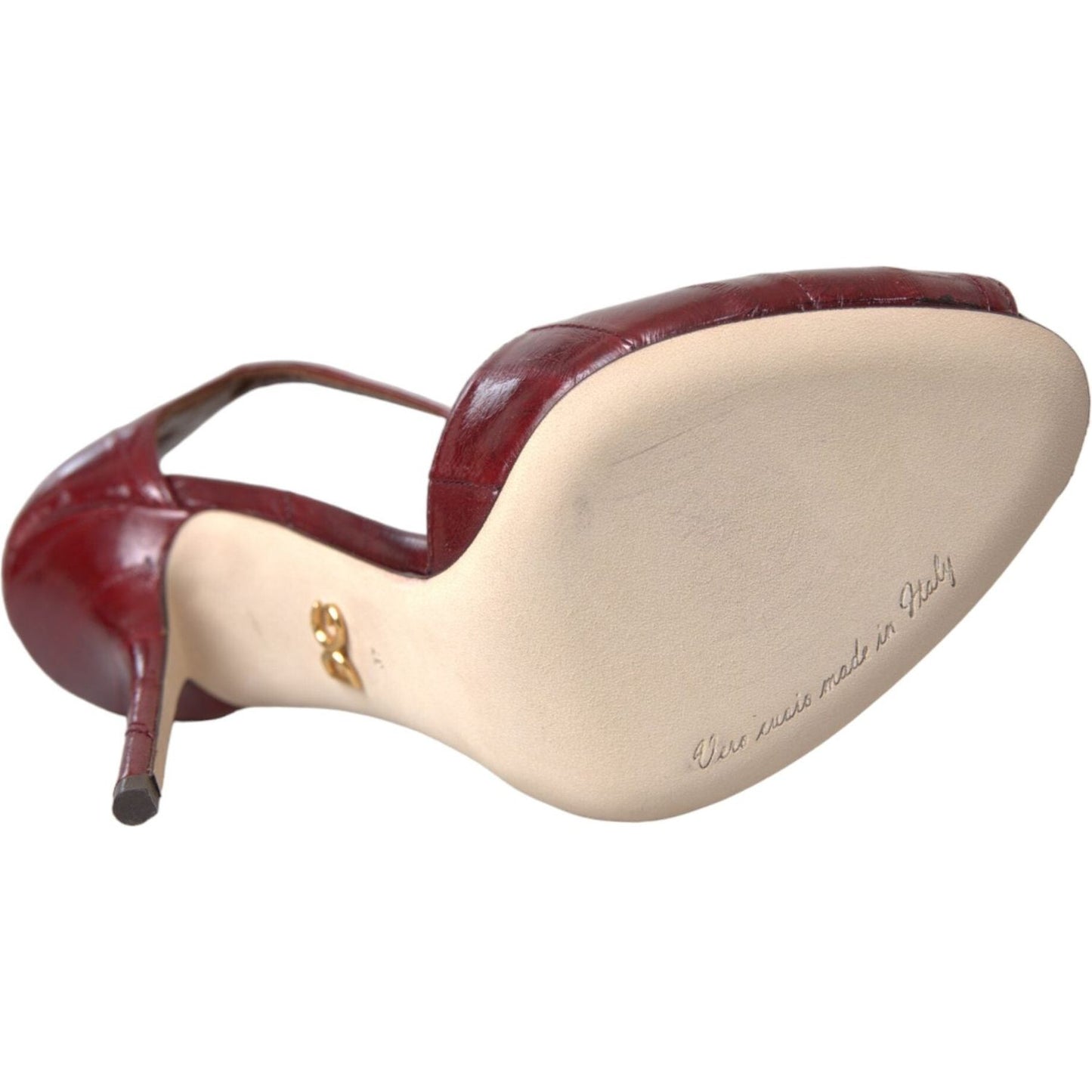 Dolce & Gabbana Dark Red Leather Gold Devotion Heart Sandals Shoes Dolce & Gabbana