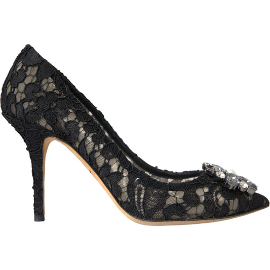 Dolce & Gabbana Black Taormina Lace Crystal Heel Pumps Shoes Dolce & Gabbana