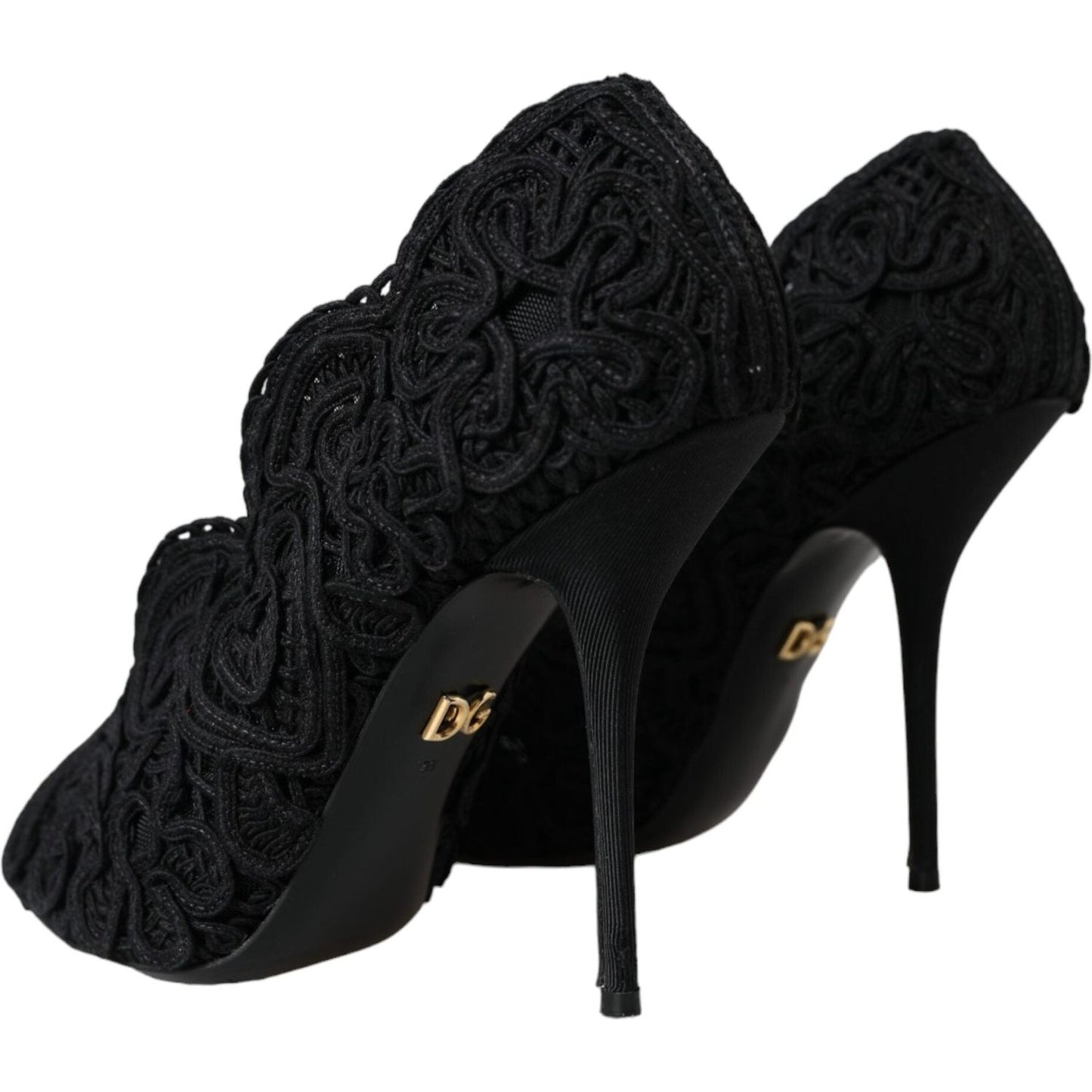 Dolce & Gabbana Black Cordonetto Ricamo Pump Open Toe Shoes Dolce & Gabbana