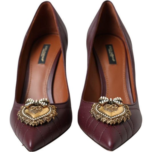 Dolce & Gabbana Bordeaux Leather Heart DEVOTION Pumps Shoes Dolce & Gabbana