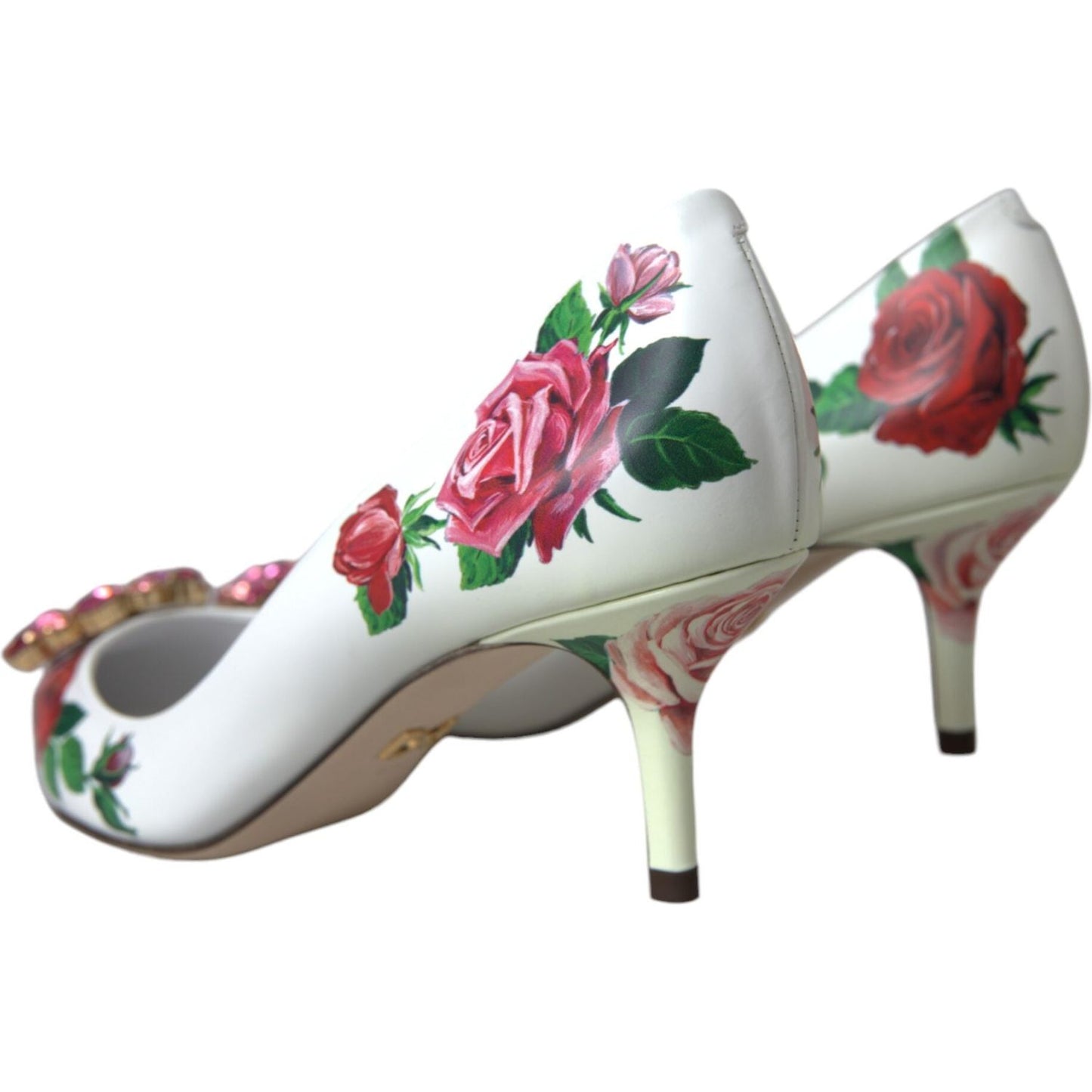 Dolce & Gabbana White Leather Roses Crystal Bellucci Pumps Shoes Dolce & Gabbana