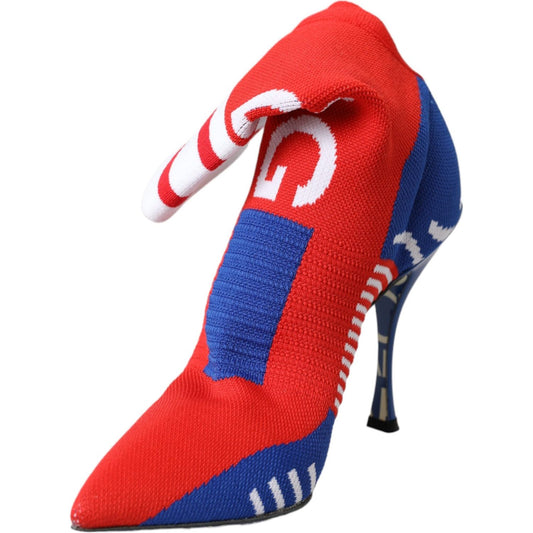 Dolce & Gabbana Red Blue Stretch Sock Style Ankle Boots Logo Shoes Dolce & Gabbana