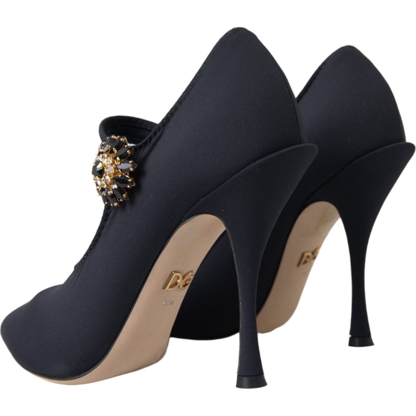 Dolce & Gabbana Black Mary Jane Jersey Crystal Pumps Shoes Dolce & Gabbana